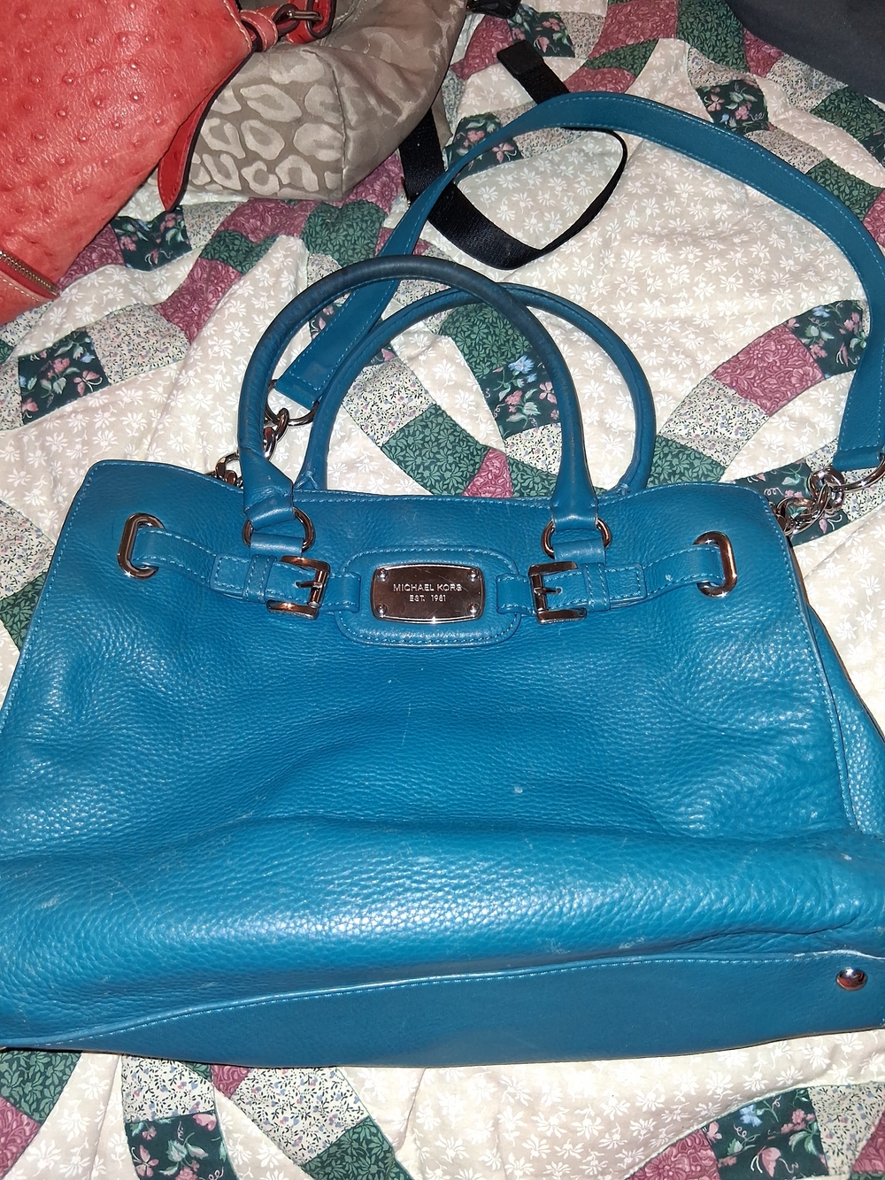 Michael Kors Teal Leather Tote with Dual Handles